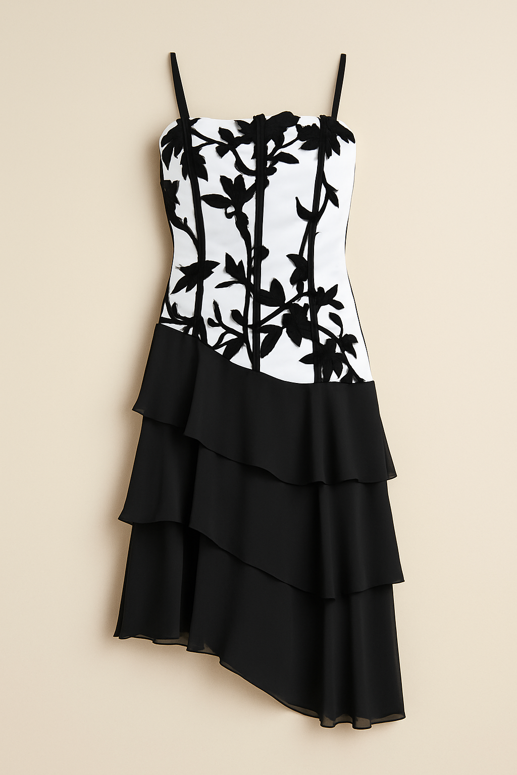 Vestido volantes blanco y negro