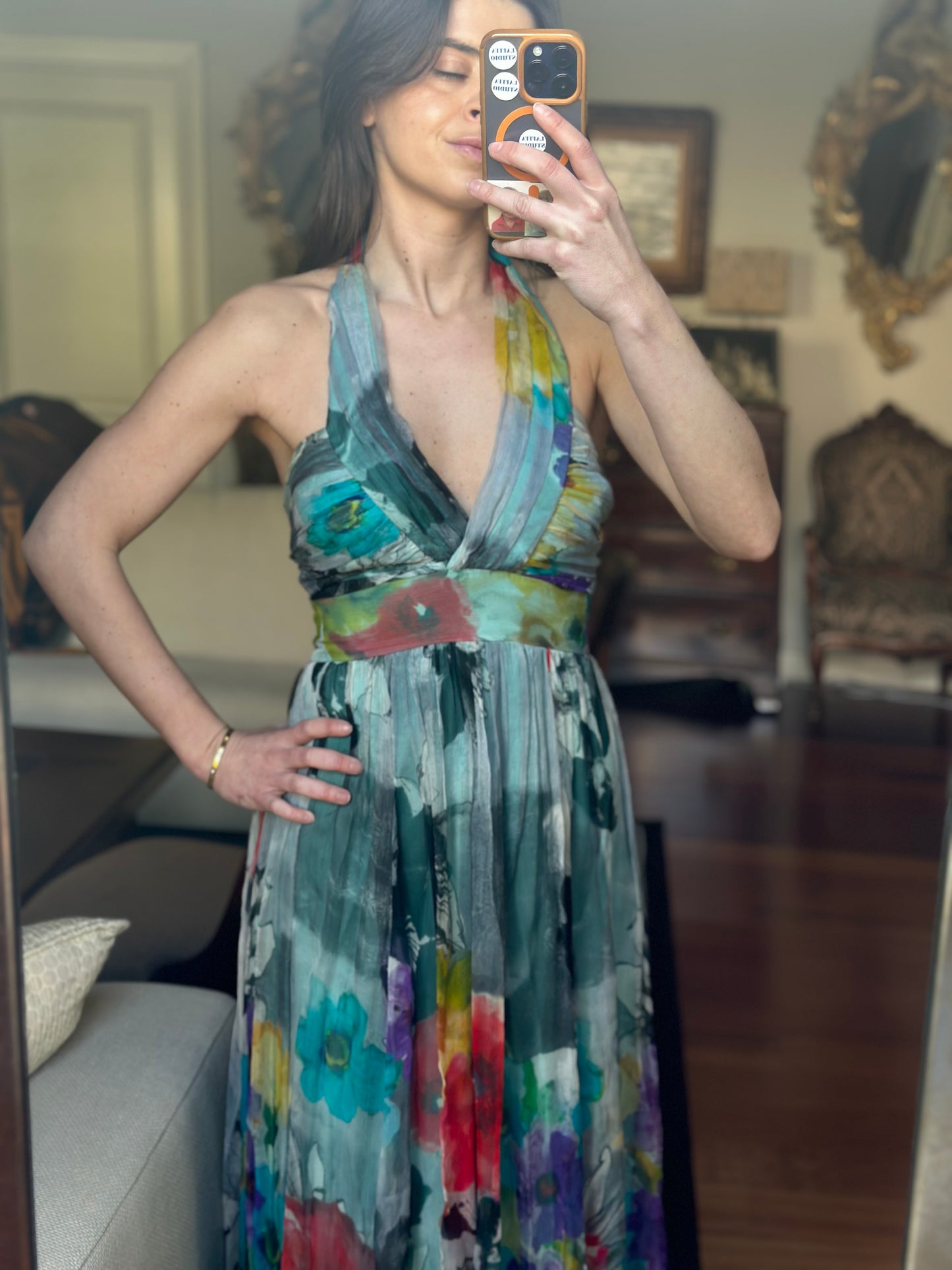 Vestido gasa halter floral