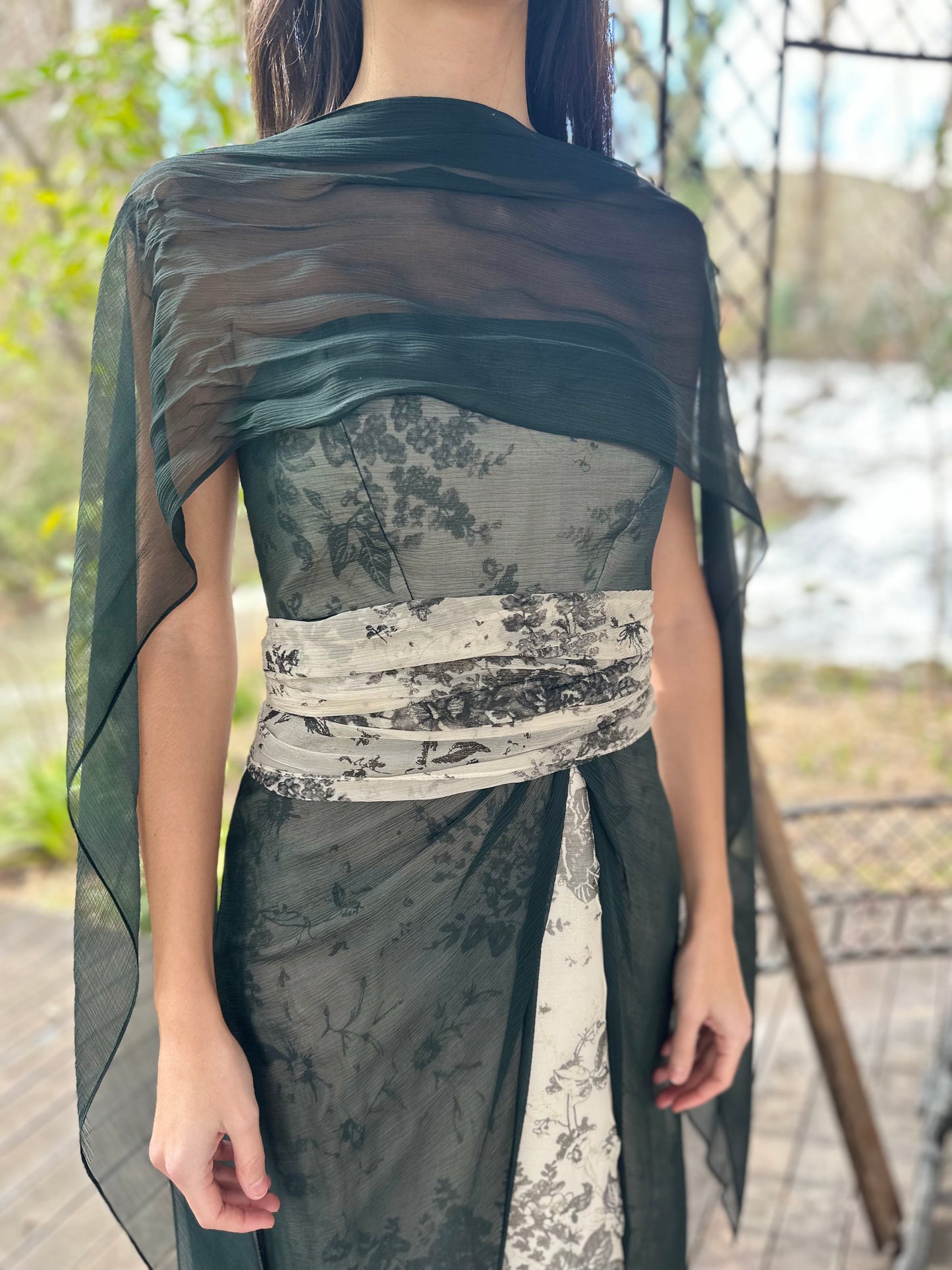 Vestido gasa combinado