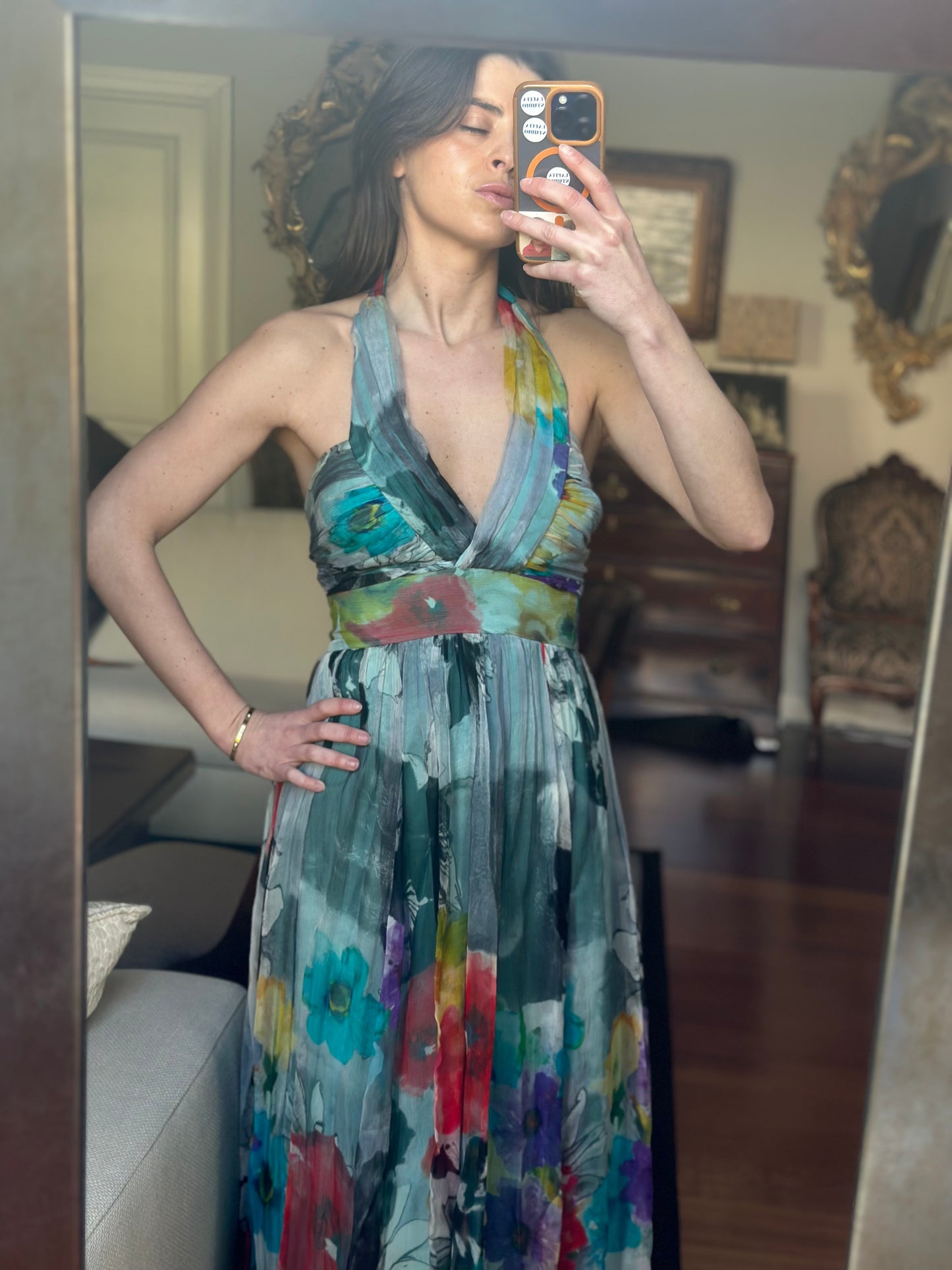 Vestido gasa halter floral
