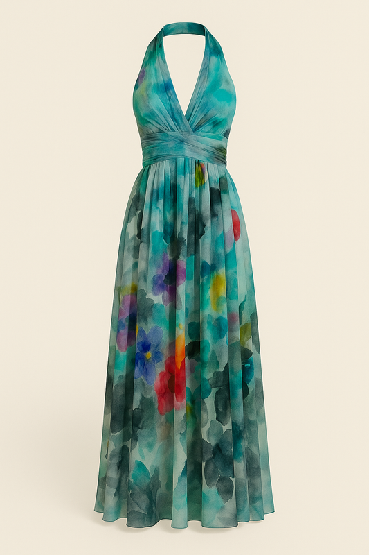 Vestido gasa halter floral