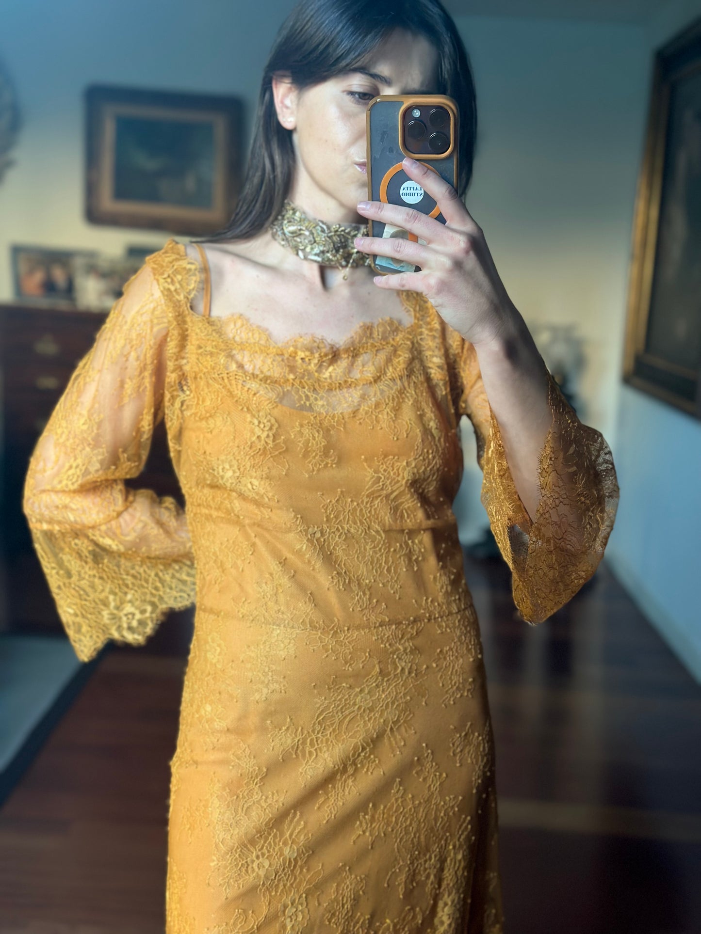 Vestido encaje naranja