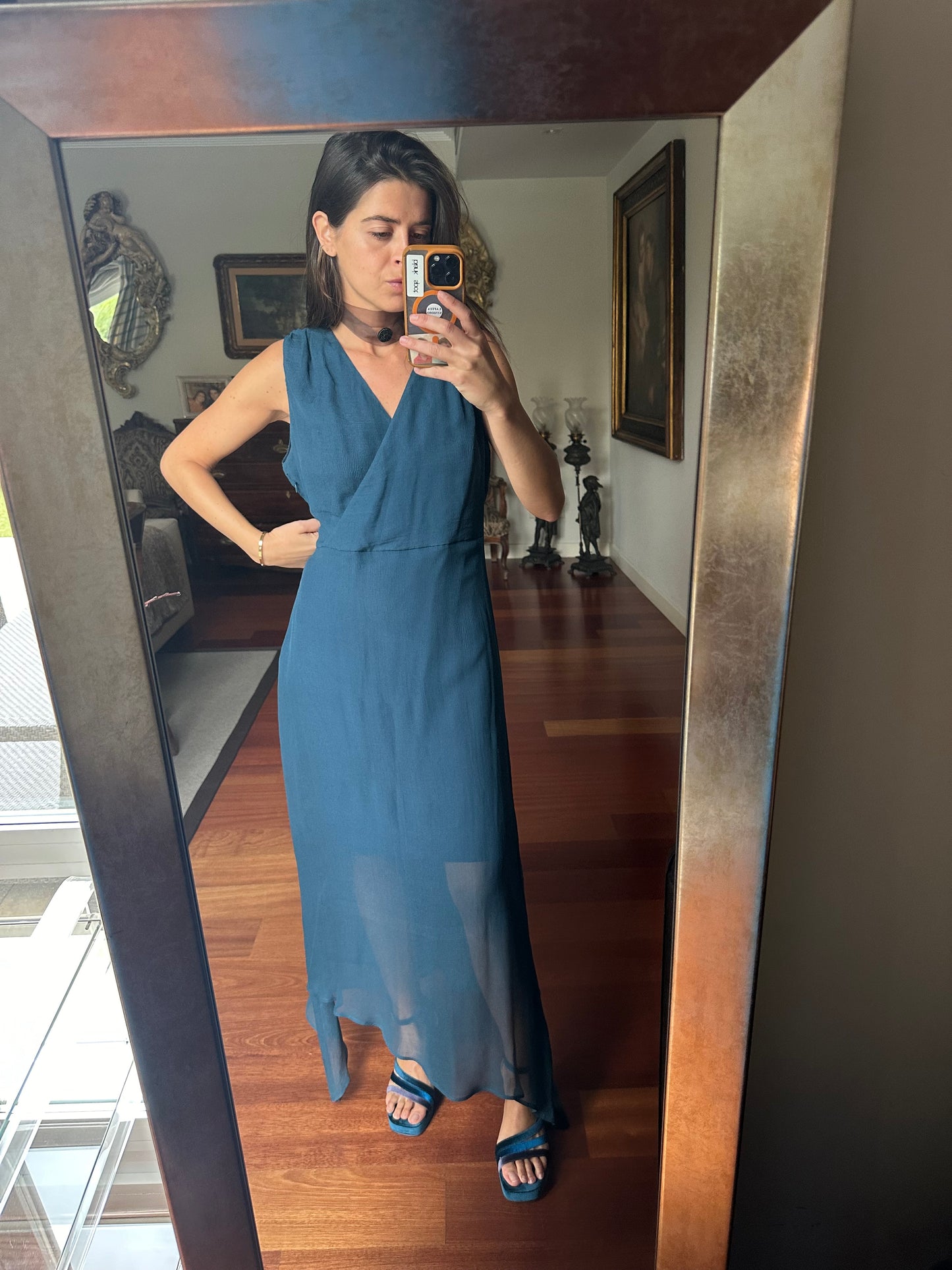 Vestido azul seda