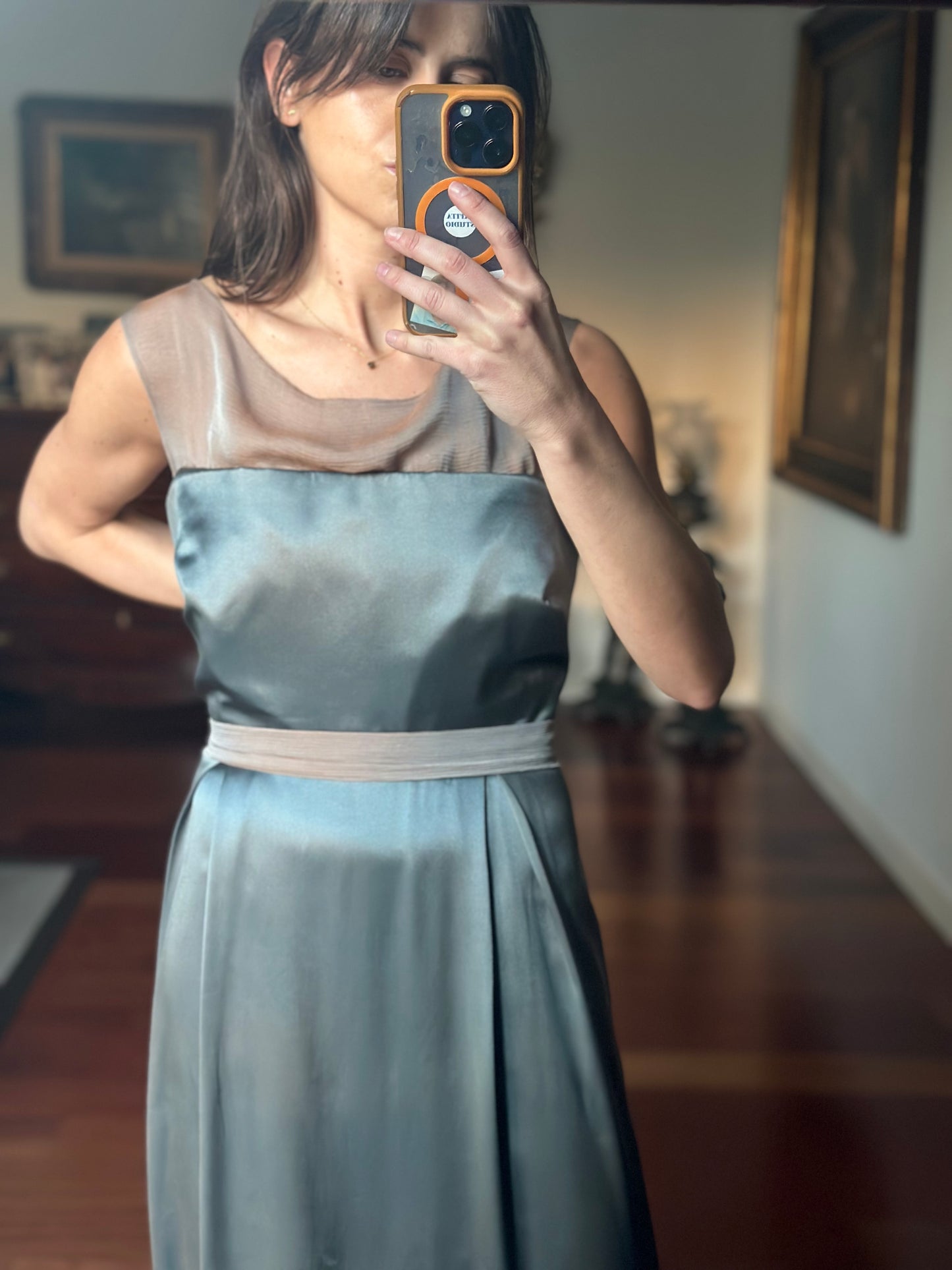 Vestido organza y seda azul