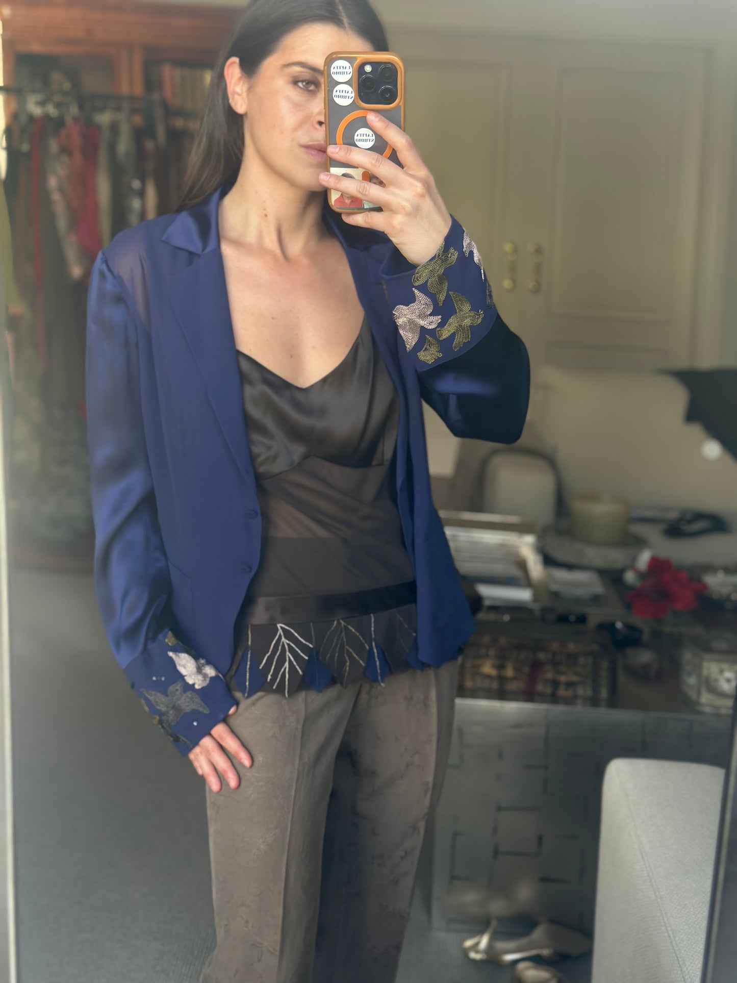Top plumas con blusa seda