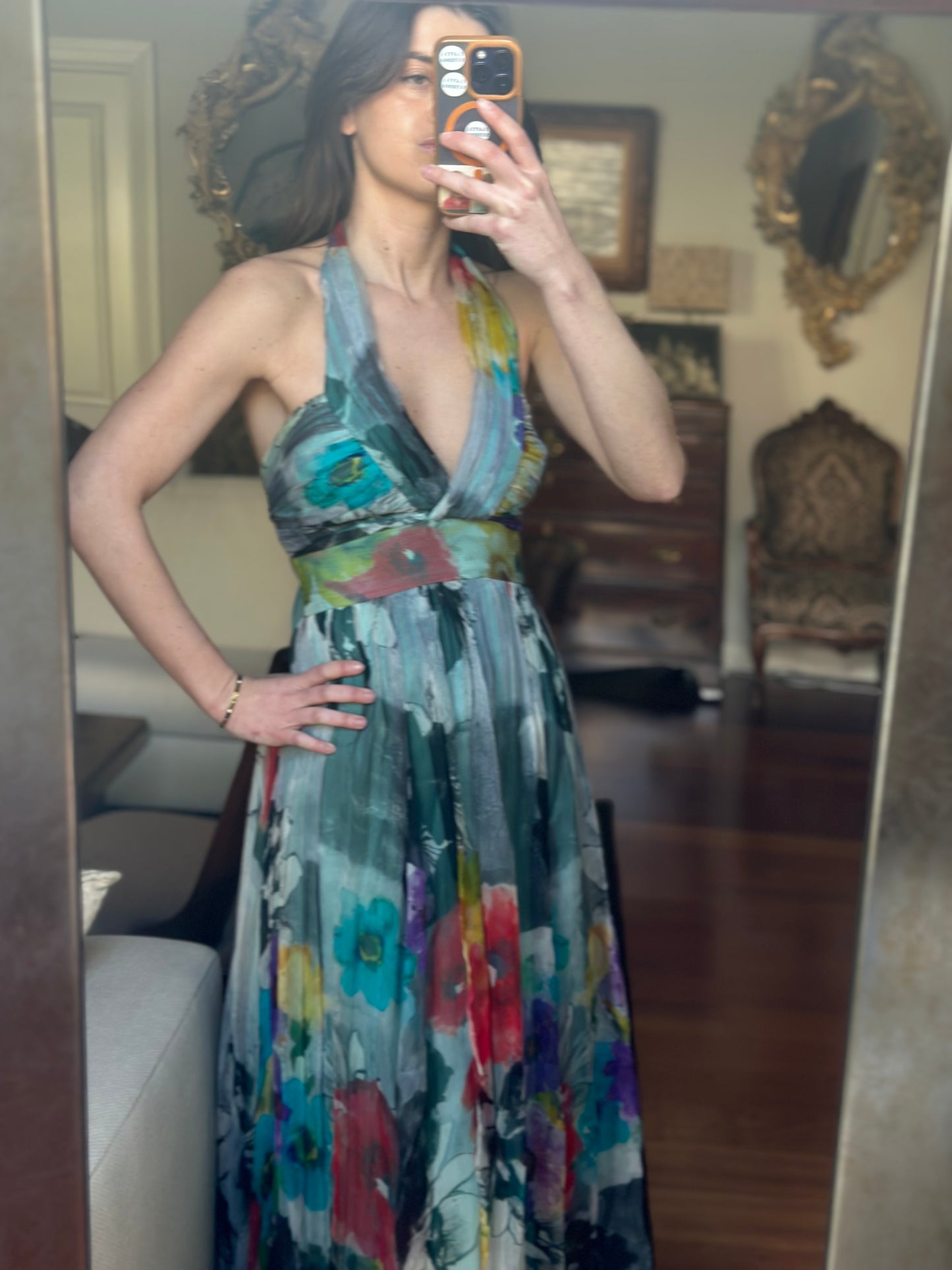 Vestido gasa halter floral