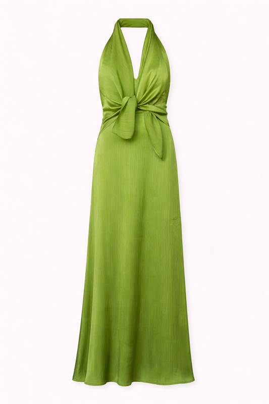 Vestido lazo verde seda