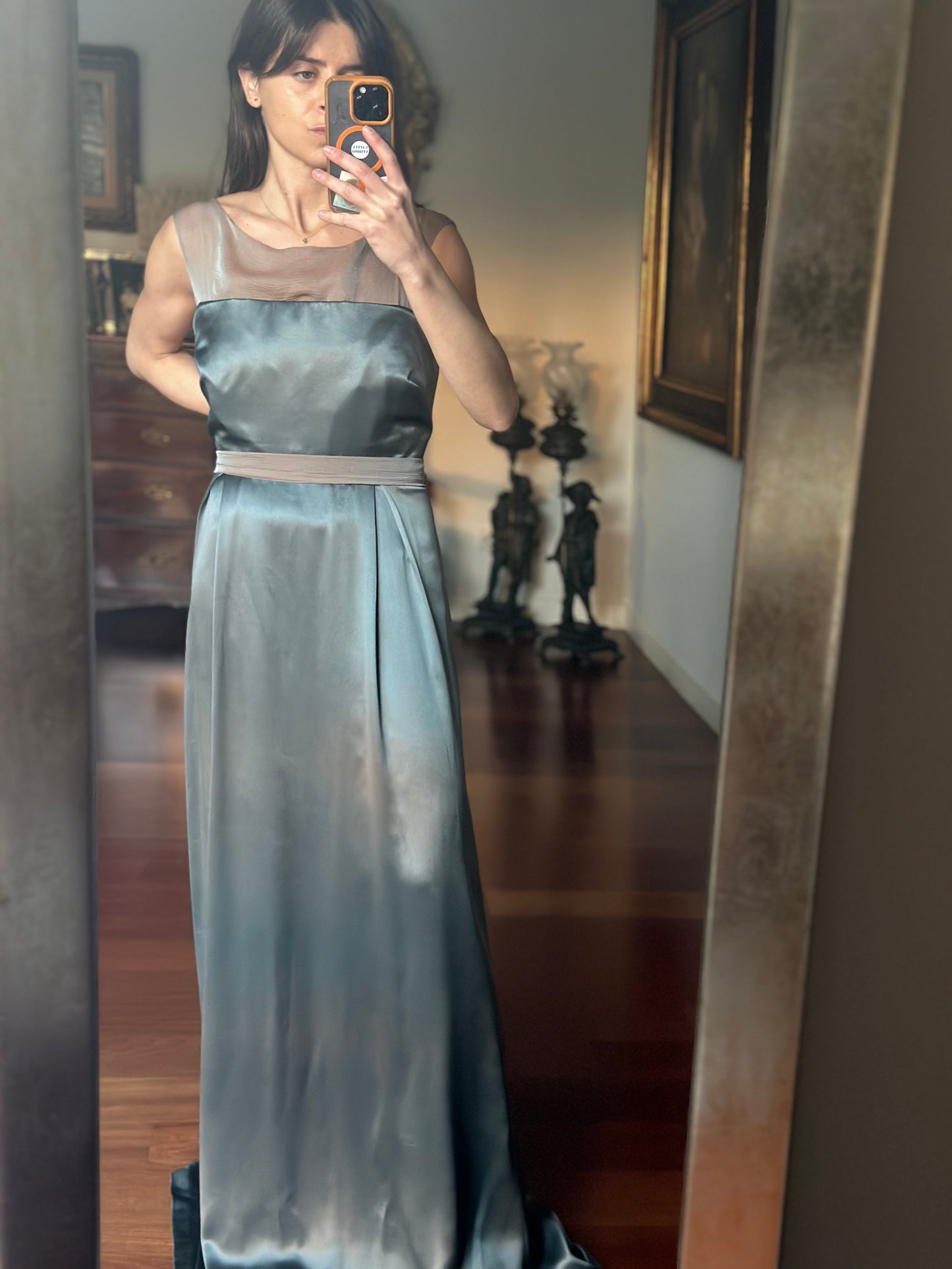 Vestido organza y seda azul