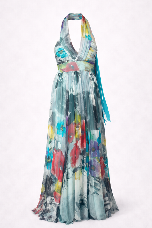 Vestido gasa halter floral